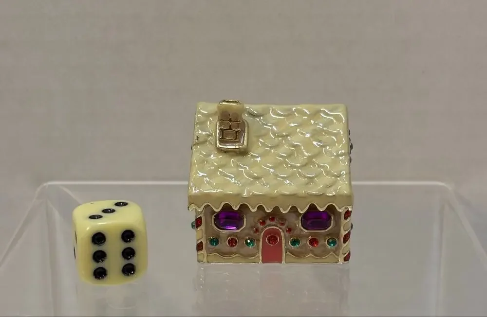 Vintage Monet Enameled Mini Gingerbread House Christmas Trinket Box